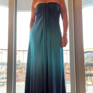 Blue ombré strapless maxi dress